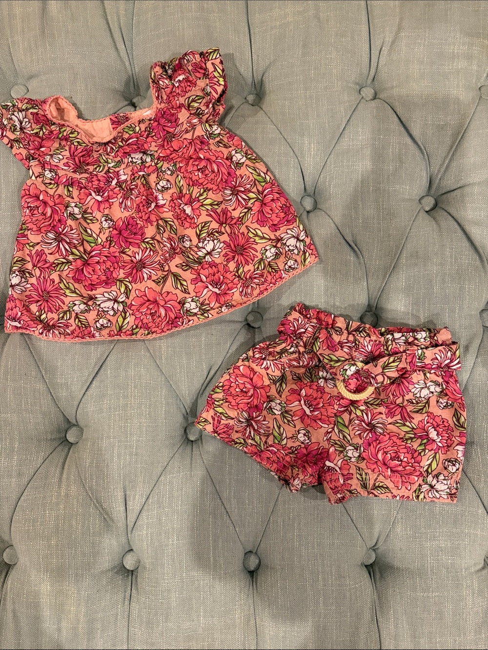 Tommy Bahama Pink Floral Toddler Set with Green Leaf Accents